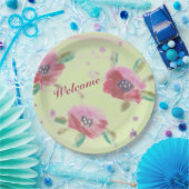 ミントグリーンの美しいピンクの野生のバラ ペーパープレート (パーティー)