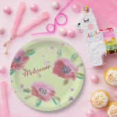 ミントグリーンの美しいピンクの野生のバラ ペーパープレート (パーティー)