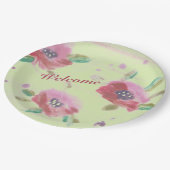 ミントグリーンの美しいピンクの野生のバラ ペーパープレート (アングル)