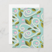 ミントグリーンの背景にピンクの花を付けたつる植物 ノートカード (正面/裏面)