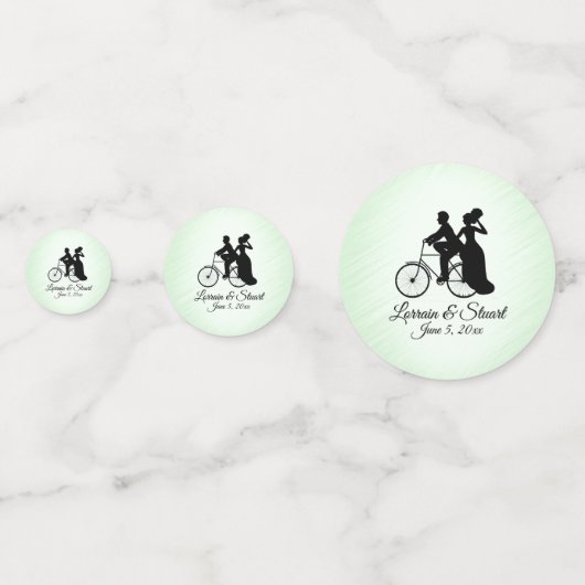 ミントグリーンの自転車をテーマにした結婚式の招待状 コンフェッティ (正面)