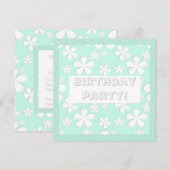 ミントグリーンの花の誕生日パーティー招待状 招待状 (正面/裏面)