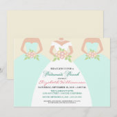 ミントグリーンの花嫁と花嫁友達のブランチ招待状 招待状 (正面/裏面)