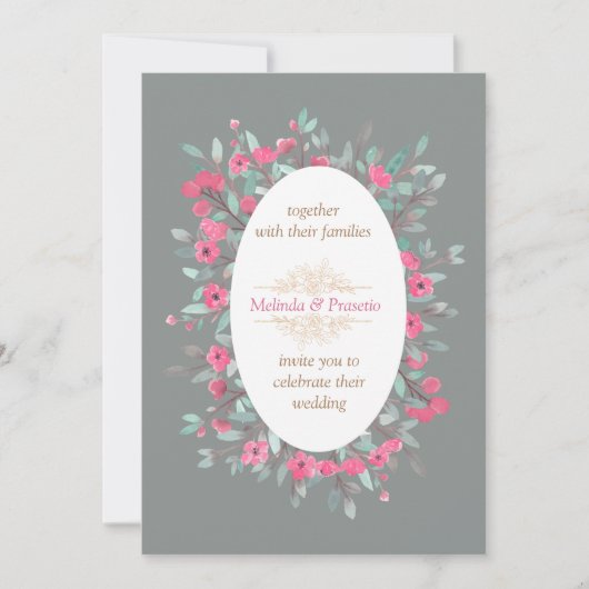 ミントグリーンの華やかなヴィンテージ結婚式の招待状 招待状 (正面)