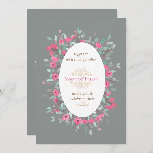 ミントグリーンの華やかなヴィンテージ結婚式の招待状 招待状 (正面/裏面)