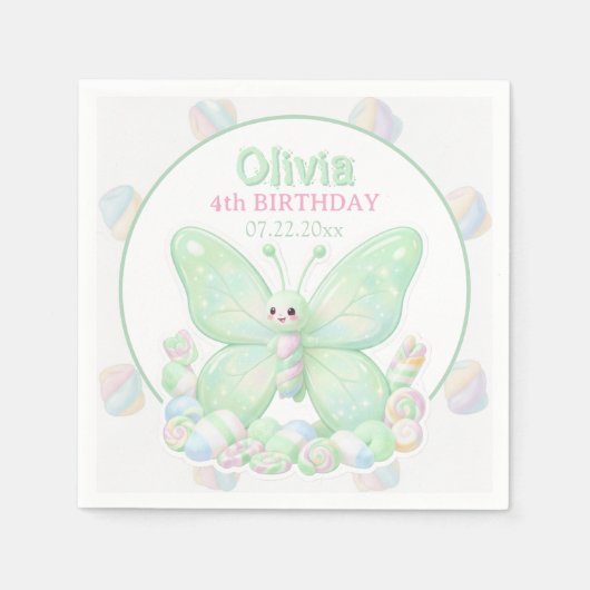 ミントグリーンの蝶の誕生日 スタンダードカクテルナプキン (正面)