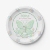 ミントグリーンの蝶の誕生日 ペーパープレート (正面)