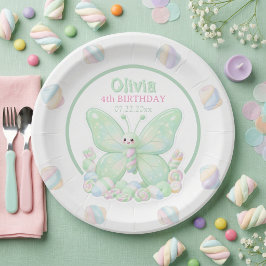 ミントグリーンの蝶の誕生日 ペーパープレート