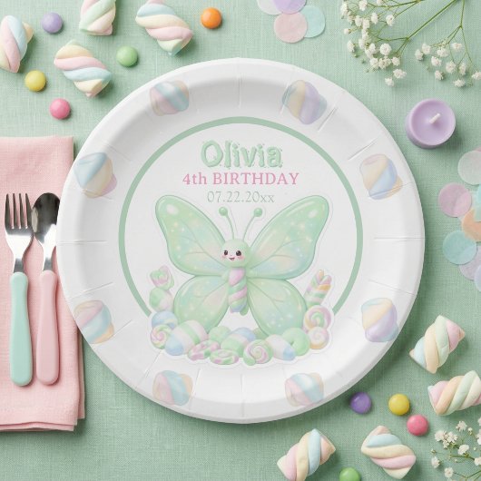 ミントグリーンの蝶の誕生日 ペーパープレート