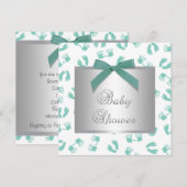 ミントグリーンの赤ちゃんの手足 ベビーシャワー 招待状 (正面/裏面)