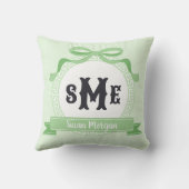 ミントグリーンの逆ギリシャ鍵文のボウモノグラム クッション (裏面)