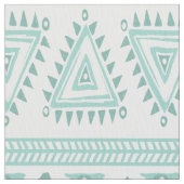ミントグリーンの部族幾何学模様 ファブリック (クローズアップ)