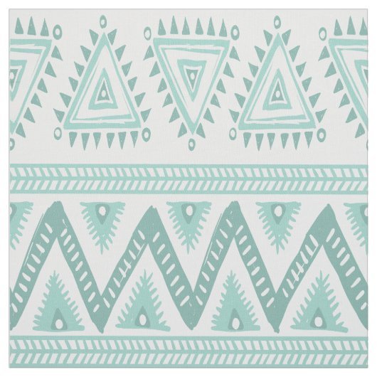 ミントグリーンの部族幾何学模様 ファブリック (見本)