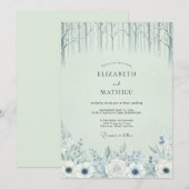 ミントグリーンの静かな森の結婚式 招待状 (正面/裏面)