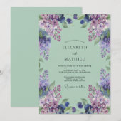 ミントグリーンの魅惑的なフラワーの結婚式 招待状 (正面/裏面)