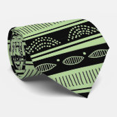 ミントグリーンの黒い部族模様 ネクタイ (ロール)