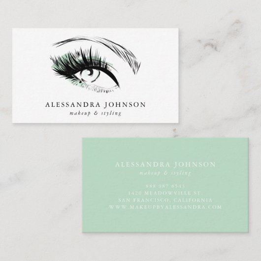 ミントグリーンアイスケッチモダンメイクアップアーティスト 名刺 (正面/裏面)