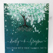 ミントグリーンアクアシーブルーハートリーフツリー結婚ズ 三つ折り招待状 (内部最初)