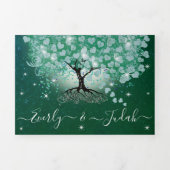 ミントグリーンアクアシーブルーハートリーフツリー結婚ズ 三つ折り招待状 (カバー)