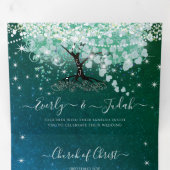 ミントグリーンアクアシーブルーハートリーフツリー結婚ズ 三つ折り招待状 (内部最初)