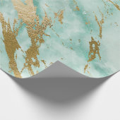 ミントグリーンアクア金ゴールド大理石シャイニーグラム ラッピングペーパー (角)