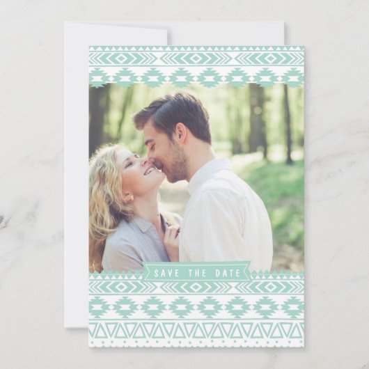 ミントグリーンアステカフォトセーブ・ザ・デート案内 招待状 (正面)