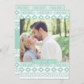 ミントグリーンアステカフォトセーブ・ザ・デート案内 招待状 (正面/裏面)