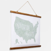ミントグリーンアドベンチャー待ちアメリカ地図キッズルームデコール 吊り下げ型タペストリー (傾斜あり)