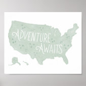 ミントグリーンアドベンチャー 米国地図 子供部屋インテリア ポスター (正面)