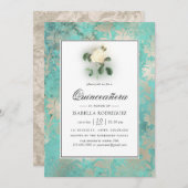 ミントグリーンアンドパールフローラダマスクインセアニラ 招待状 (正面/裏面)