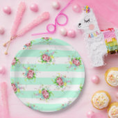 ミントグリーンアンドピンクフローラディナー紙プレート ペーパープレート (パーティー)