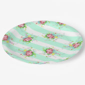 ミントグリーンアンドピンクフローラディナー紙プレート ペーパープレート (アングル)