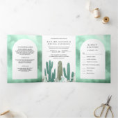 ミントグリーンアーチオールインワンデザートサボテン結婚ズ 三つ折り招待状 (内部)