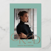 ミントグリーンアールデコTyopgraphy大学院写真2022 箔招待状 (正面)