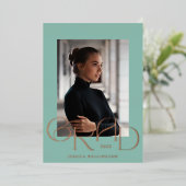 ミントグリーンアールデコTyopgraphy大学院写真2022 箔招待状 (立ち正面)