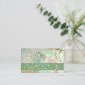 ミントグリーンウォーターカラー大理石インク&ゴールドフォイル 名刺 (スタンド正面)