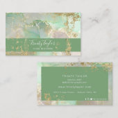 ミントグリーンウォーターカラー大理石インク&ゴールドフォイル 名刺 (正面/裏面)