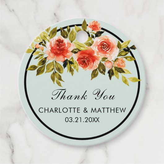 ミントグリーンウォーター結婚カラーフローラサンキュー フェイバータグ (正面)
