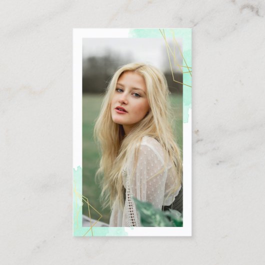 ミントグリーンウォーター色のソーシャルメディアと写真 名刺 (裏面)