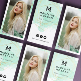 ミントグリーンウォーター色のソーシャルメディアと写真 名刺