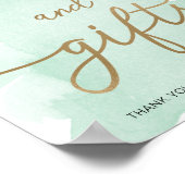 ミントグリーンウォーター色の金ゴールドカードとギフトサイン ポスター (角)