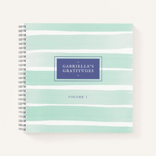 ミントグリーンウォーター色ストライプのカスタム感謝 ノートブック (正面)