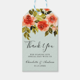 ミントグリーンウォーター色バラ結婚ズサンキュー ギフトタグ