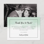 ミントグリーンウォーター色ブラックスクリプトフォト結婚ズ サンキューカード (正面/裏面)