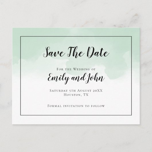 ミントグリーンウォーター色ブラックスクリプト日付を保存 ポストカード (正面)