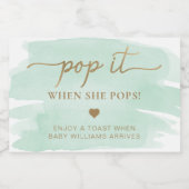 ミントグリーンウォーター色ベビーシャワーワきらめくイン スパークリングワインラベル (シングルラベル)
