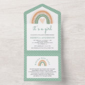 ミントグリーンウォーター色ボホレインボーベビーシャワー オールインワン招待状 (内側)