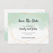 ミントグリーンウォーター色金ゴールド幾何学保存日付 ポストカード (正面/裏面)