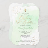 ミントグリーンウォーター《キリスト教》洗礼式や命名式+1歳の誕生日 招待状 (正面/裏面)