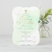 ミントグリーンウォーター《キリスト教》洗礼式や命名式+1歳の誕生日 招待状 (スタンド正面)